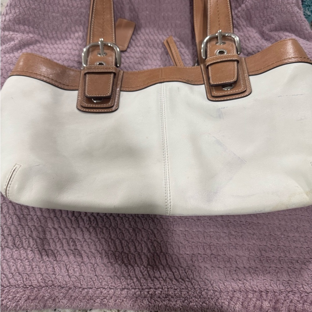 Coach White and Brown Shoulder Bag